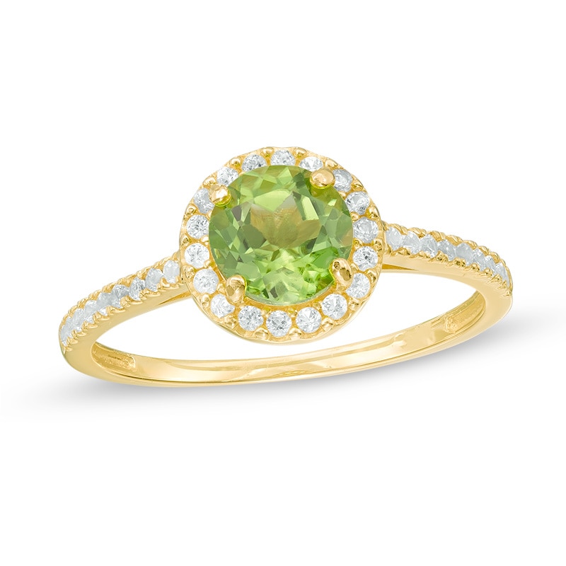 6mm Peridot and Lab-Created White Sapphire Frame Ring in 10K Gold - Size 7