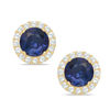5mm Lab-Created Blue Spinel and White Sapphire Frame Stud Earrings in 10K Gold