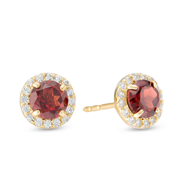 Main Image 1 of 5mm Garnet and Lab-Created White Sapphire Frame Stud Earrings in 10K Gold