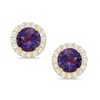 Thumbnail Image 1 of 5mm Amethyst and Lab-Created White Sapphire Frame Stud Earrings in 10K Gold