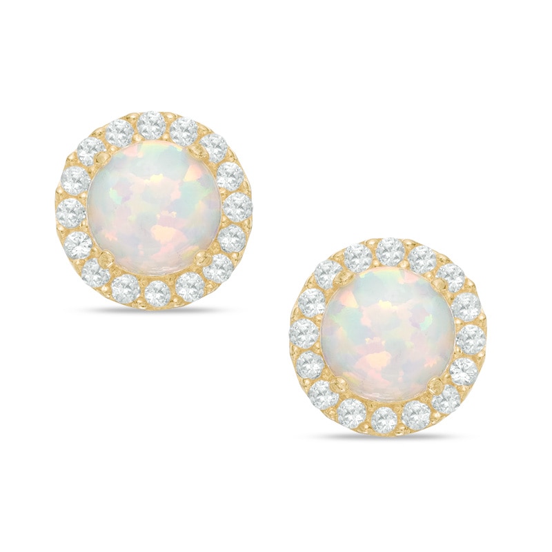 5mm Simulated Opal and Lab-Created White Sapphire Frame Stud Earrings in 10K Gold