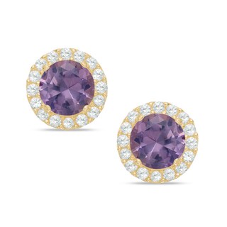 10K Solid Gold Simulated Alexandrite and Lab-Created White Sapphire Frame Studs