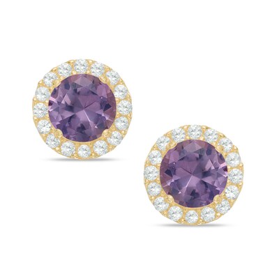 10K Solid Gold Simulated Alexandrite and Lab-Created White Sapphire Frame Studs