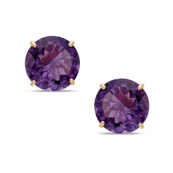 8mm Amethyst Solitaire Stud Earrings in 10K Gold