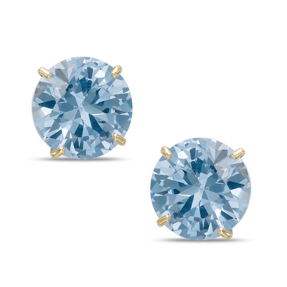 8mm Lab-Created Blue Spinel Solitaire Stud Earrings in 10K Gold