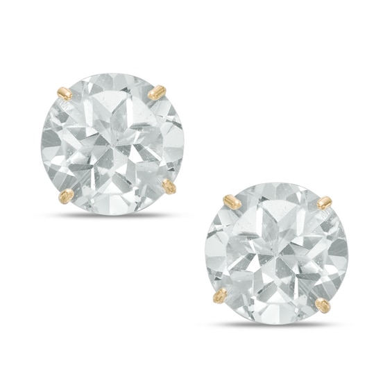 8mm White Topaz Solitaire Stud Earrings in 10K Gold