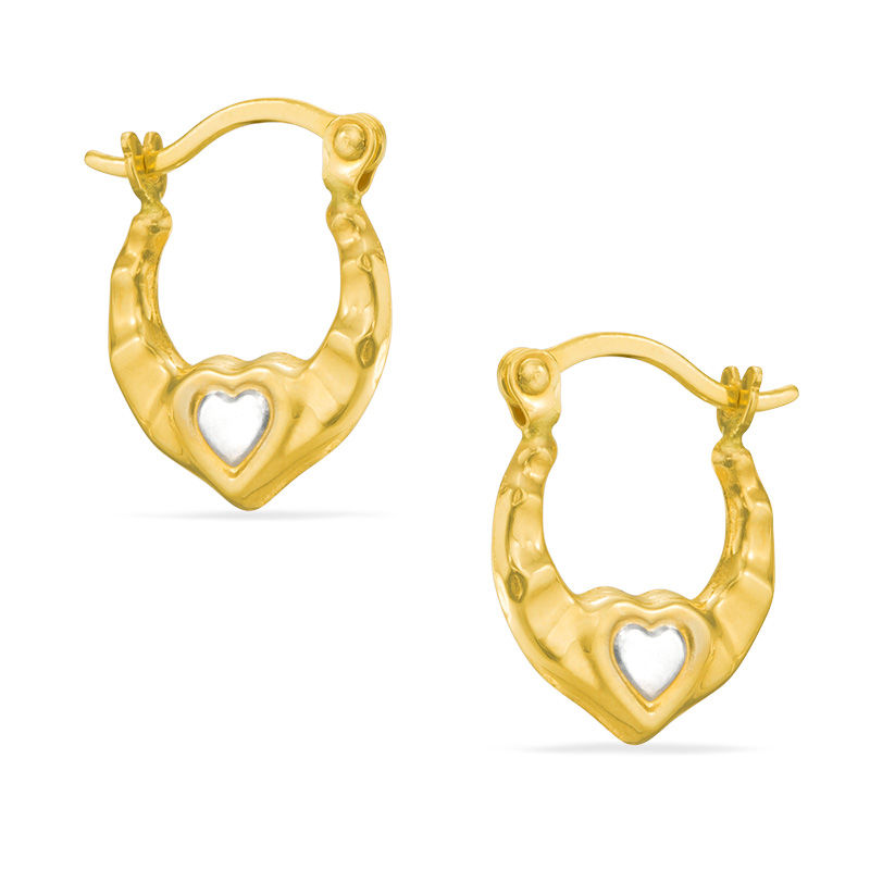 Child's Heart Hoop Earrings in 14K Two-Tone Gold