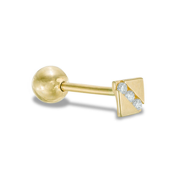 018 Gauge Cubic Zirconia Square Cartilage Barbell in 14K Gold