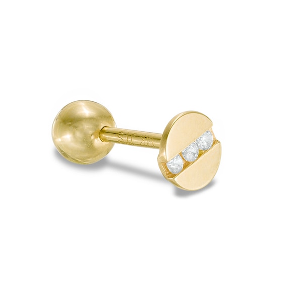 018 Gauge Cubic Zirconia Circle Cartilage Barbell in 14K Gold