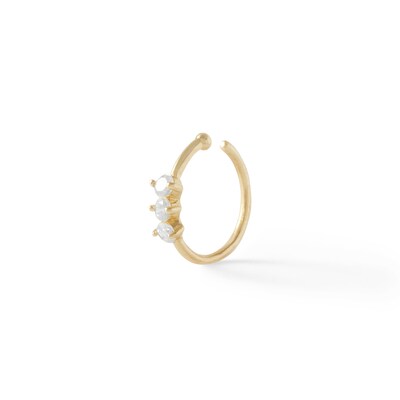 14K Solid Gold CZ Three Stone Nose Hoop