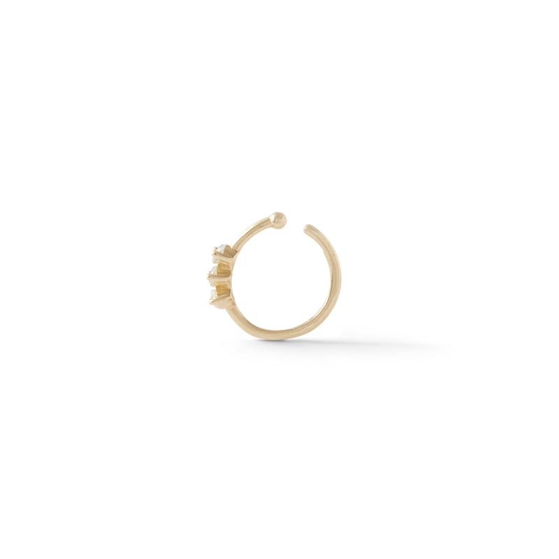020 Gauge Cubic Zirconia Three Stone Nose Ring in 14K Solid Gold - 5/16"