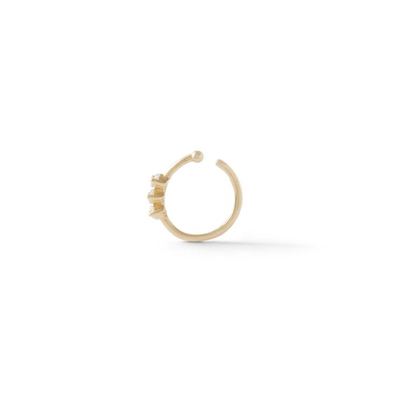 14K Solid Gold CZ Three Stone Nose Hoop