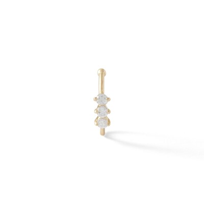 14K Solid Gold CZ Three Stone Nose Hoop