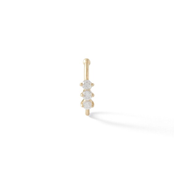 14K Solid Gold CZ Three Stone Nose Hoop
