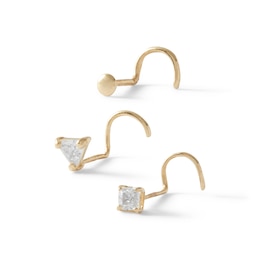 14K Semi-Solid and Hollow Gold CZ Three Piece Nose Ring Set - 22G