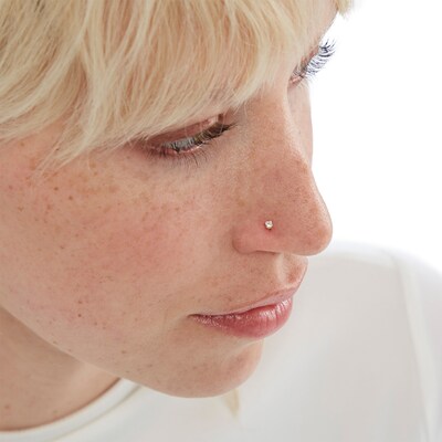 14K Semi-Solid and Hollow Gold CZ Three Piece Nose Ring Set - 22G