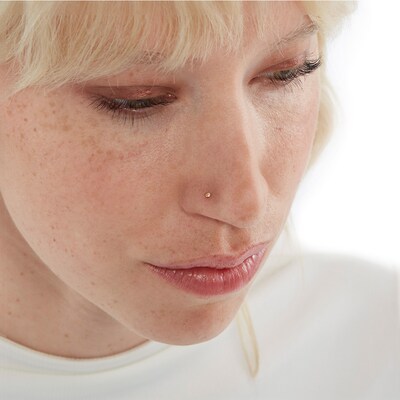 14K Semi-Solid and Hollow Gold CZ Three Piece Nose Ring Set - 22G