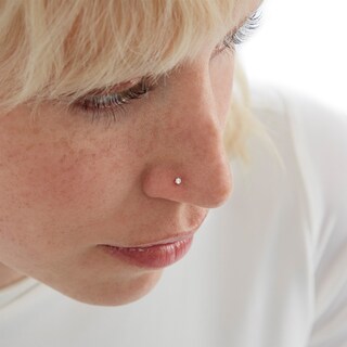14K Semi-Solid and Hollow Gold Simulated Opal and CZ Screw Nose Stud Set - 22G