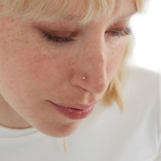 14K Semi-Solid and Hollow Gold Simulated Opal and CZ Screw Nose Stud Set - 22G