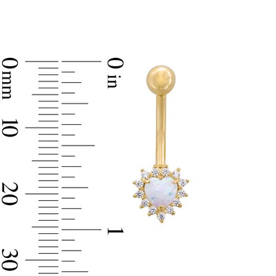 10K Solid Gold Heart-Shaped Simulated Opal and CZ Belly Button Ring - 14G 3/8"