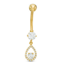 10K Solid Gold CZ Teardrop Dangle Belly Button Ring - 14G 3/8&quot;