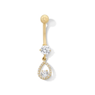 10K Solid Gold CZ Teardrop Dangle Belly Button Ring - 14G 3/8"