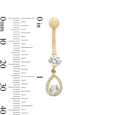 10K Solid Gold CZ Teardrop Dangle Belly Button Ring - 14G 3/8"