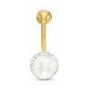 Thumbnail Image 1 of 014 Gauge 6mm Freshwater Cultured Pearl and Crystal Frame Belly Button Ring in 10K Gold