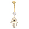 Thumbnail Image 1 of 014 Gauge Blue and White Cubic Zirconia Star of David Hamsa Dangle Belly Button Ring in 10K Gold