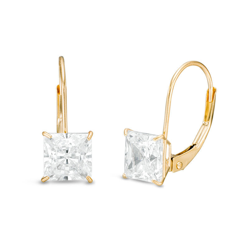 6mm Princess-Cut Cubic Zirconia Drop Earrings in 14K Gold