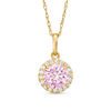 6mm Pink and White Cubic Zirconia Frame Pendant in 10K Gold - 17"