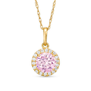 6mm Pink and White Cubic Zirconia Frame Pendant in 10K Gold - 17"