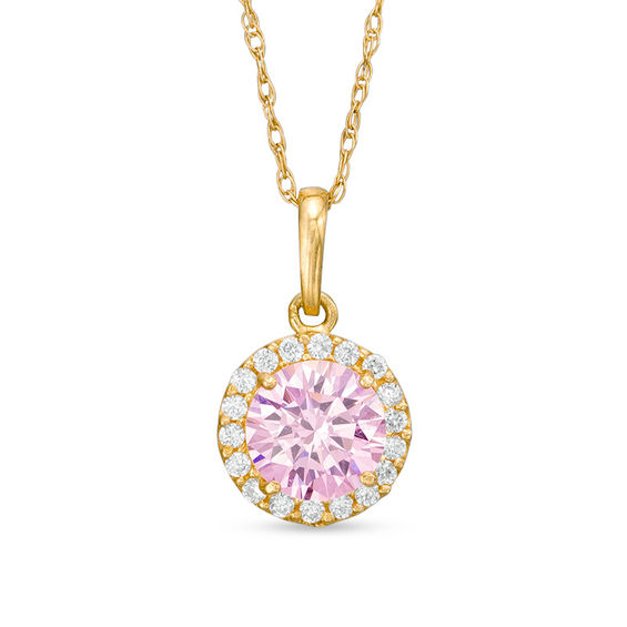 6mm Pink and White Cubic Zirconia Frame Pendant in 10K Gold - 17"