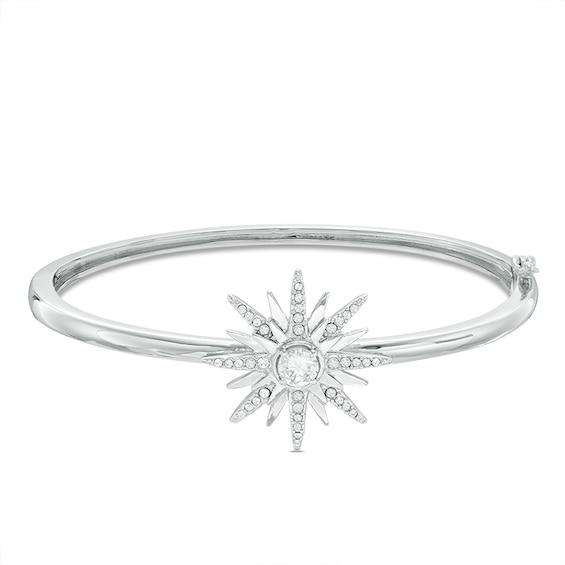 5mm Cubic Zirconia and Crystal North Star Hinged Bangle in White Rhodium Brass
