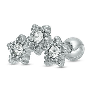 018 Gauge Crystal Three Star Cartilage Barbell in Stainless Steel
