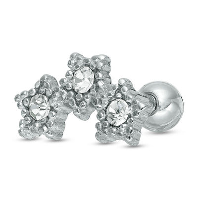018 Gauge Crystal Three Star Cartilage Barbell in Stainless Steel
