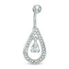 Thumbnail Image 0 of 014 Gauge Pear-Shaped Cubic Zirconia Dangle and Crystal Teardrop Belly Button Ring in Stainless Steel