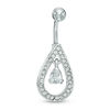 Thumbnail Image 1 of 014 Gauge Pear-Shaped Cubic Zirconia Dangle and Crystal Teardrop Belly Button Ring in Stainless Steel