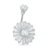 Thumbnail Image 1 of 014 Gauge Baguette Cubic Zirconia Flower Belly Button Ring in Stainless Steel