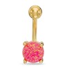 Thumbnail Image 1 of Stainless Steel with Yellow IP Lab-Created Pink Opal Belly Button Ring - 14G 3/8"