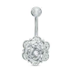 014 Gauge Crystal Rose Belly Button Ring in Solid Stainless Steel