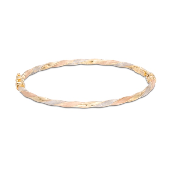 Made in Italy 3mm Satin Twist Bangle in 10K Tri-Tone Gold