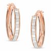 Thumbnail Image 1 of Made in Italy Oval Glitter Stripe Enamel Hoop Earrings in 10K Rose Gold