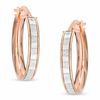 Thumbnail Image 0 of Made in Italy Oval Glitter Stripe Enamel Hoop Earrings in 10K Rose Gold