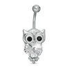 Thumbnail Image 1 of 014 Gauge Black and White Cubic Zirconia Owl Belly Button Ring in Stainless Steel