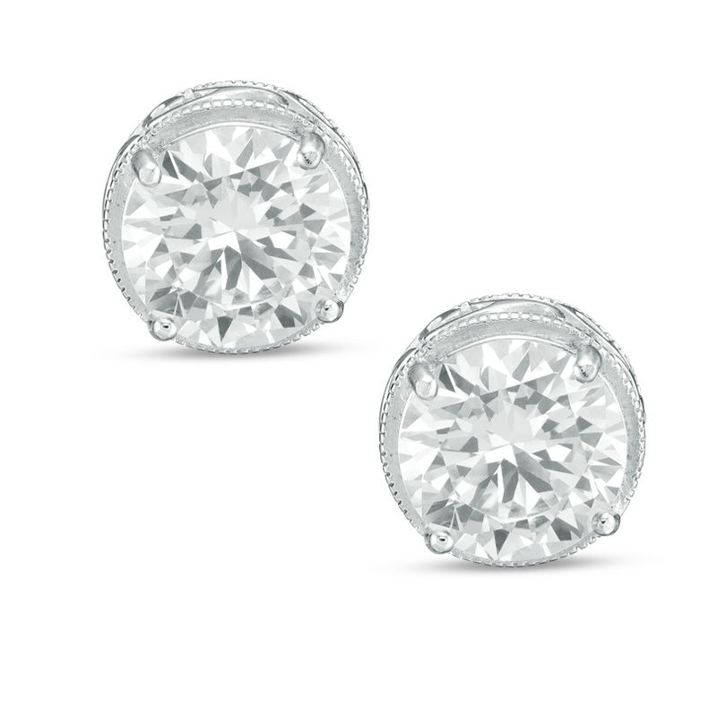 8mm Cubic Zirconia Vintage-Style Solitaire Stud Earrings in Sterling Silver