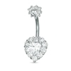 Thumbnail Image 0 of Solid Stainless Steel Heart-Shaped CZ Frame Belly Button Ring - 14G