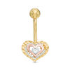 Thumbnail Image 1 of 10K Solid Gold CZ Diamond-Cut Two-Tone Heart Belly Button Ring - 14G 3/8"