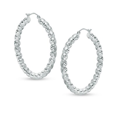 40mm Beaded Hoop in Sterling Silver