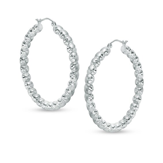 40mm Beaded Hoop in Sterling Silver